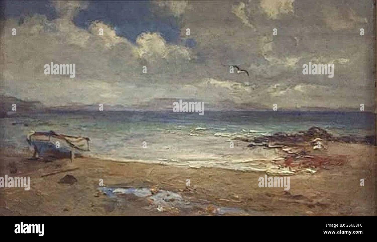 George Crosland Robinson - GORDONS BAY, DOPO LA TEMPESTA ha inciso il nome e il titolo dell'artista sul retro olio a bordo 15 x 26 cm. Foto Stock