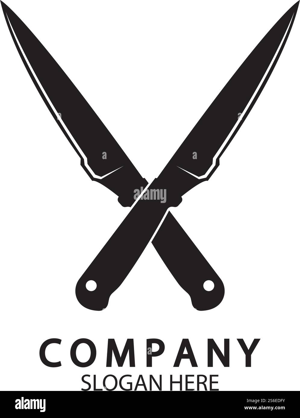 L'icona coltelli incrociati. Coltello e chef, simbolo della cucina. Illustrazione piatta Illustrazione Vettoriale
