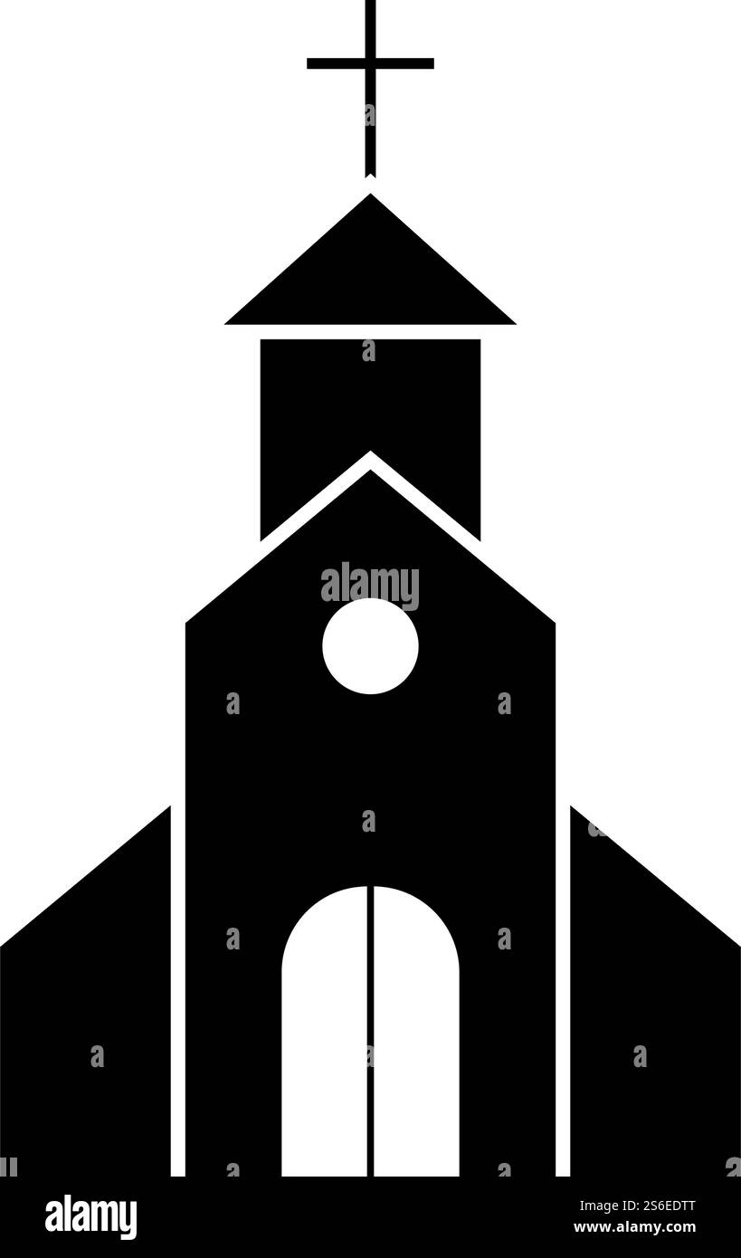 Icona della Chiesa. Design stencil nero. Illustrazione vettoriale. Illustrazione Vettoriale