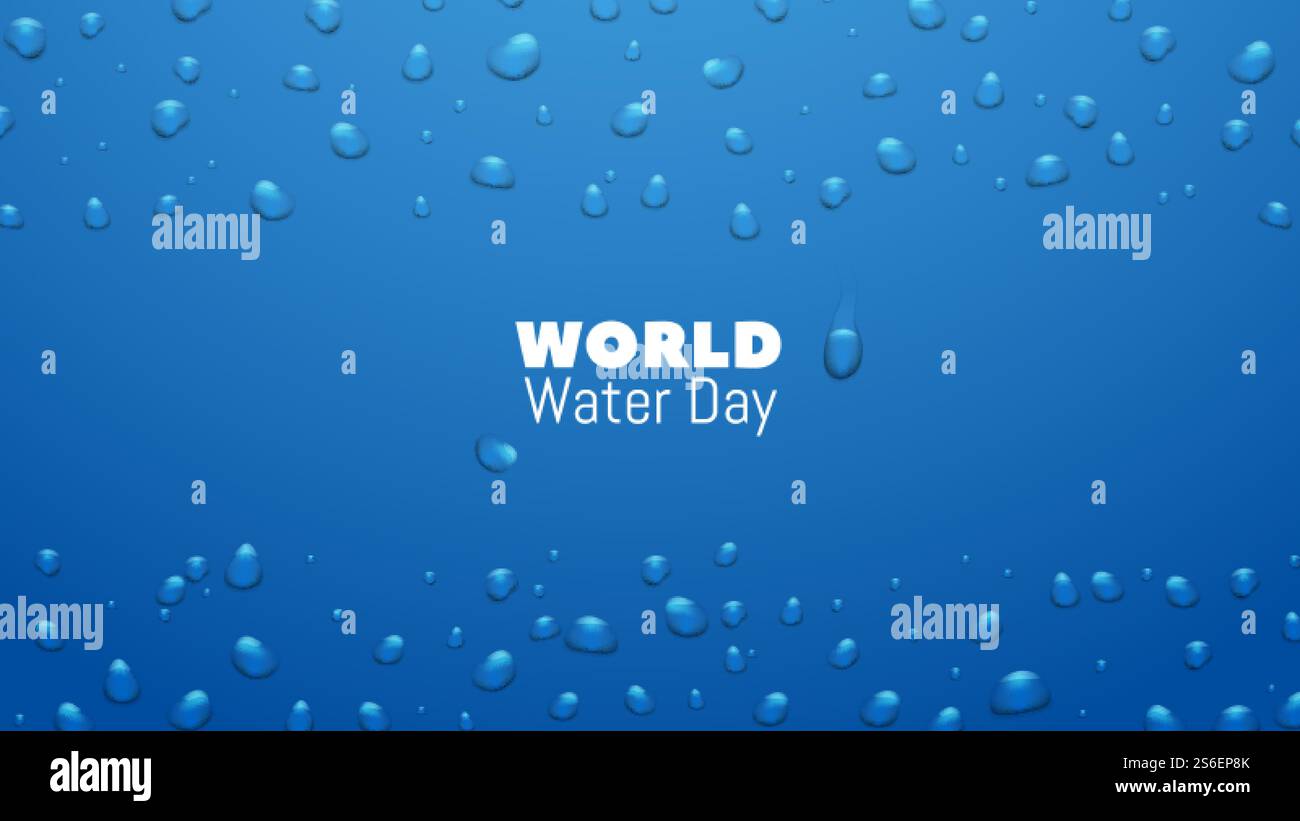 Giornata dell'acqua. Save World Resource and Conservation Earth banner. Gocce di liquido realistiche che gocciolano lo sfondo vettoriale. Illustrazione eco e risparmio ambientale. Giornata dell'acqua. Save World Resource and Conservation Earth banner. Gocce di liquido realistiche che gocciolano lo sfondo vettoriale Illustrazione Vettoriale