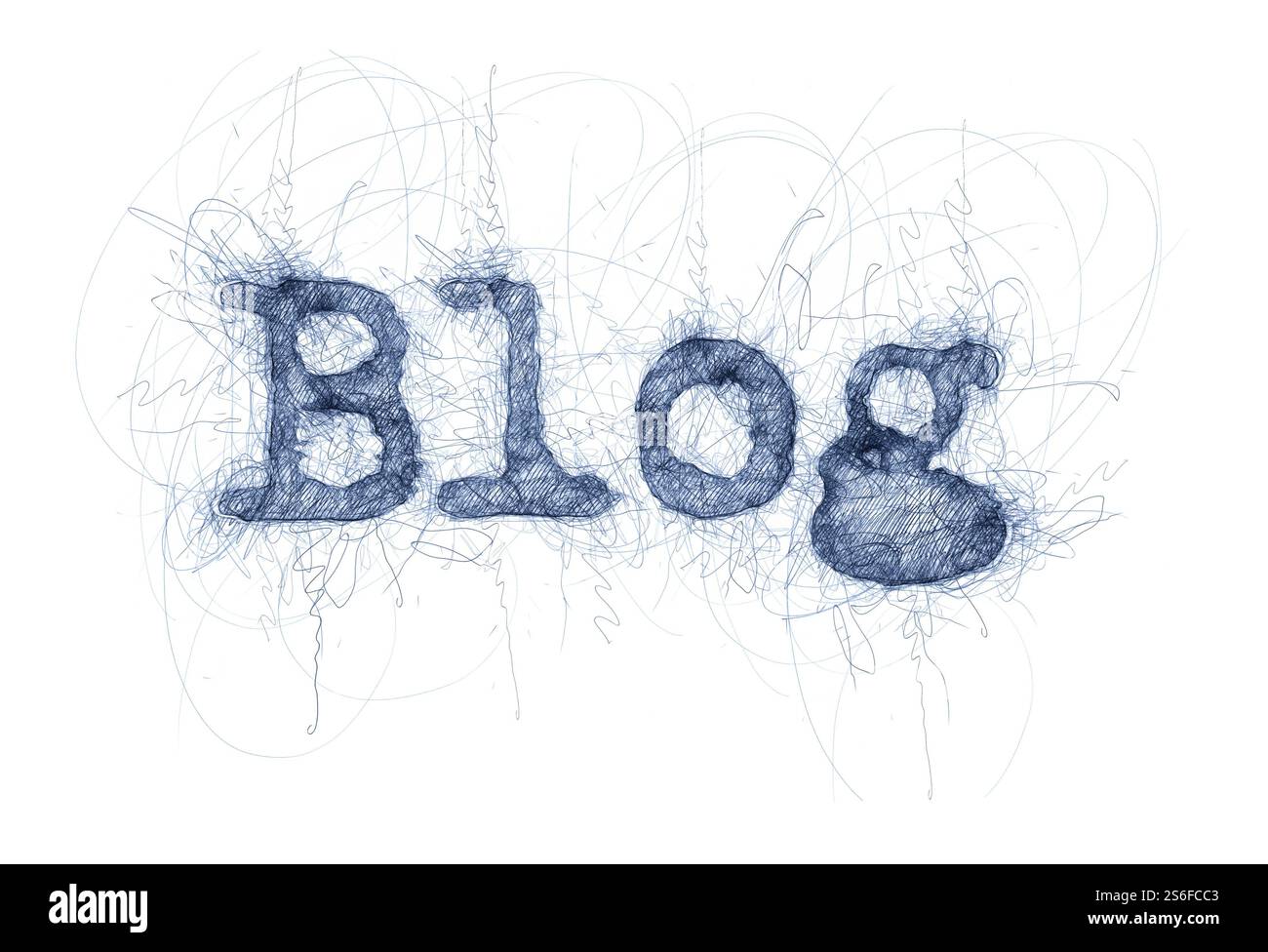 Illustrazione della parola "blogger ball pen doodle" Foto Stock