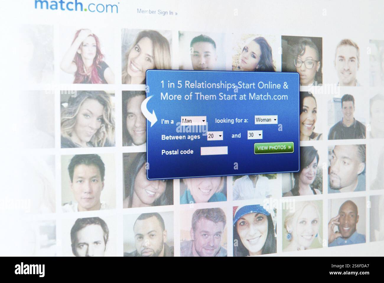 Sito di Dating match.com registrazione schermo su uno schermo di computer Foto Stock