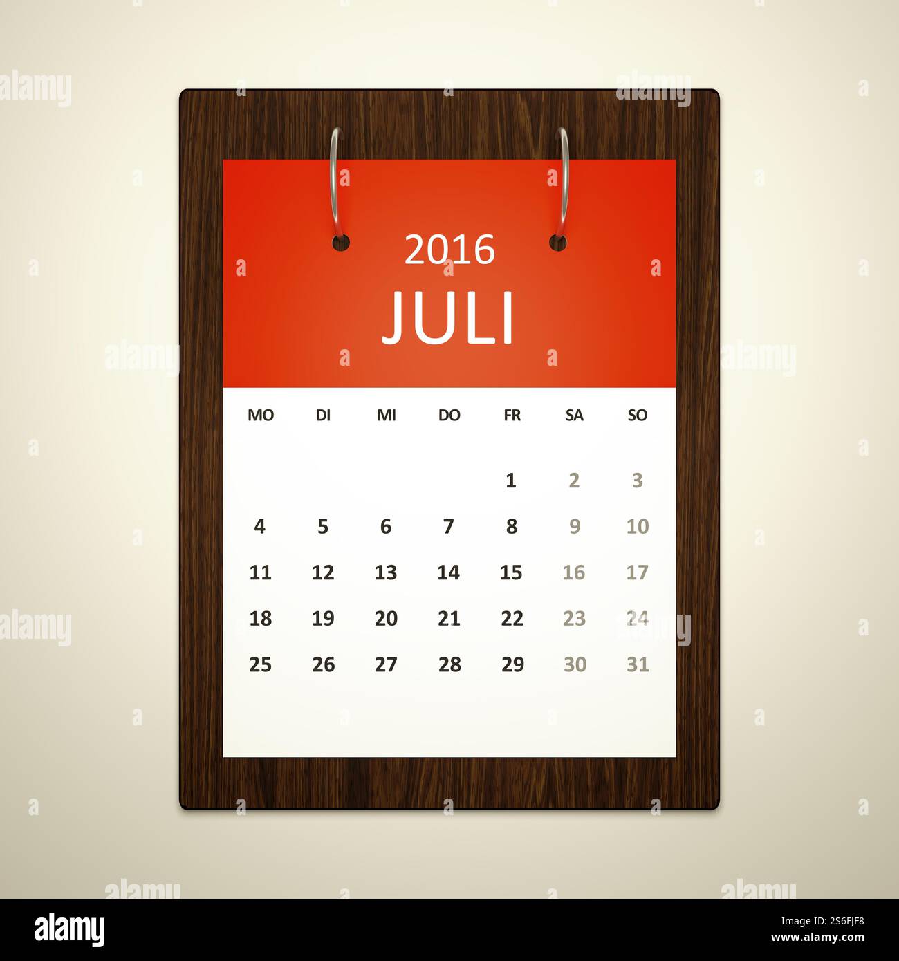 Un'immagine di un calendario tedesco per la pianificazione degli eventi 2016 luglio Foto Stock