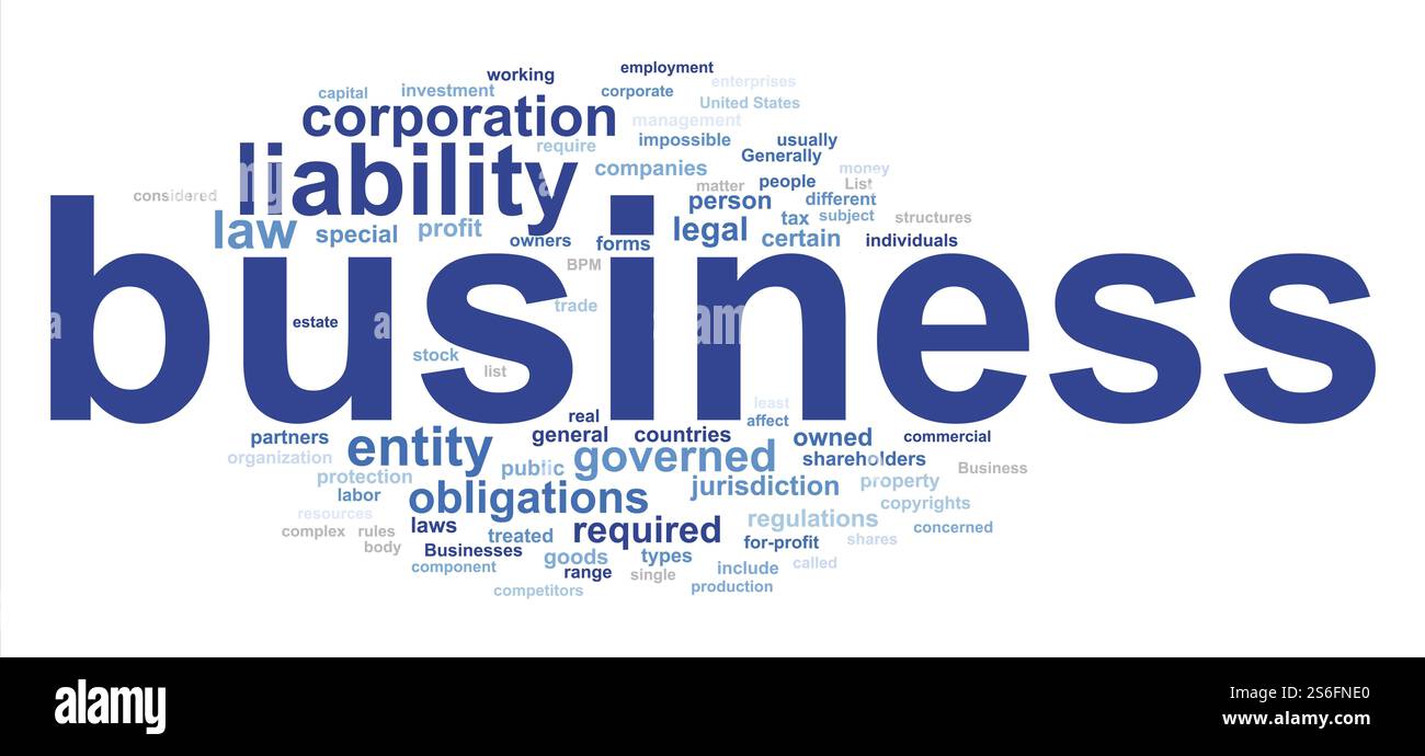 Un'illustrazione del cloud di testo aziendale blu Foto Stock