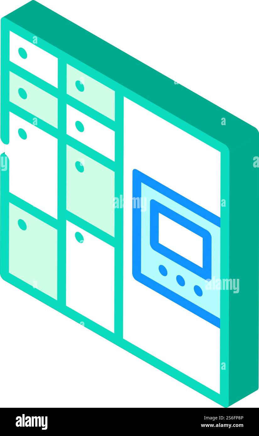 posta self-service o sistema logistico intelligente o vettore icona isometrica del lucchetto digitale. posta self-service o sistema logistico intelligente o segnale di blocco digitale. illustrazione del simbolo isolato. immagine vettoriale dell'icona isometrica del lucchetto digitale o della posta self-service o del sistema logistico intelligente Illustrazione Vettoriale