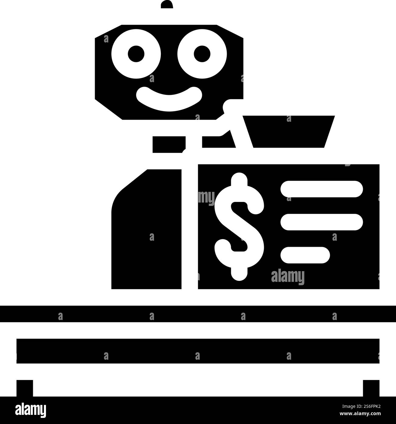 vettore icona glifo cassa robot. cartello del cassiere robot. illustrazione nera del simbolo del contorno isolato. simbolo grafico dell'icona del glifo della cassa del robot Illustrazione Vettoriale