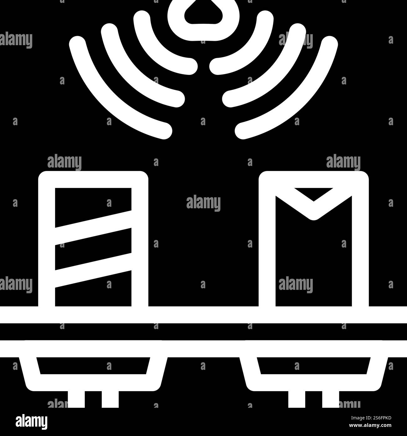 sensore sul vettore icona glifo ripiani. segnale sensore sugli scaffali. illustrazione nera del simbolo del contorno isolato. illustrazione del vettore dell'icona glifo sugli scaffali Illustrazione Vettoriale