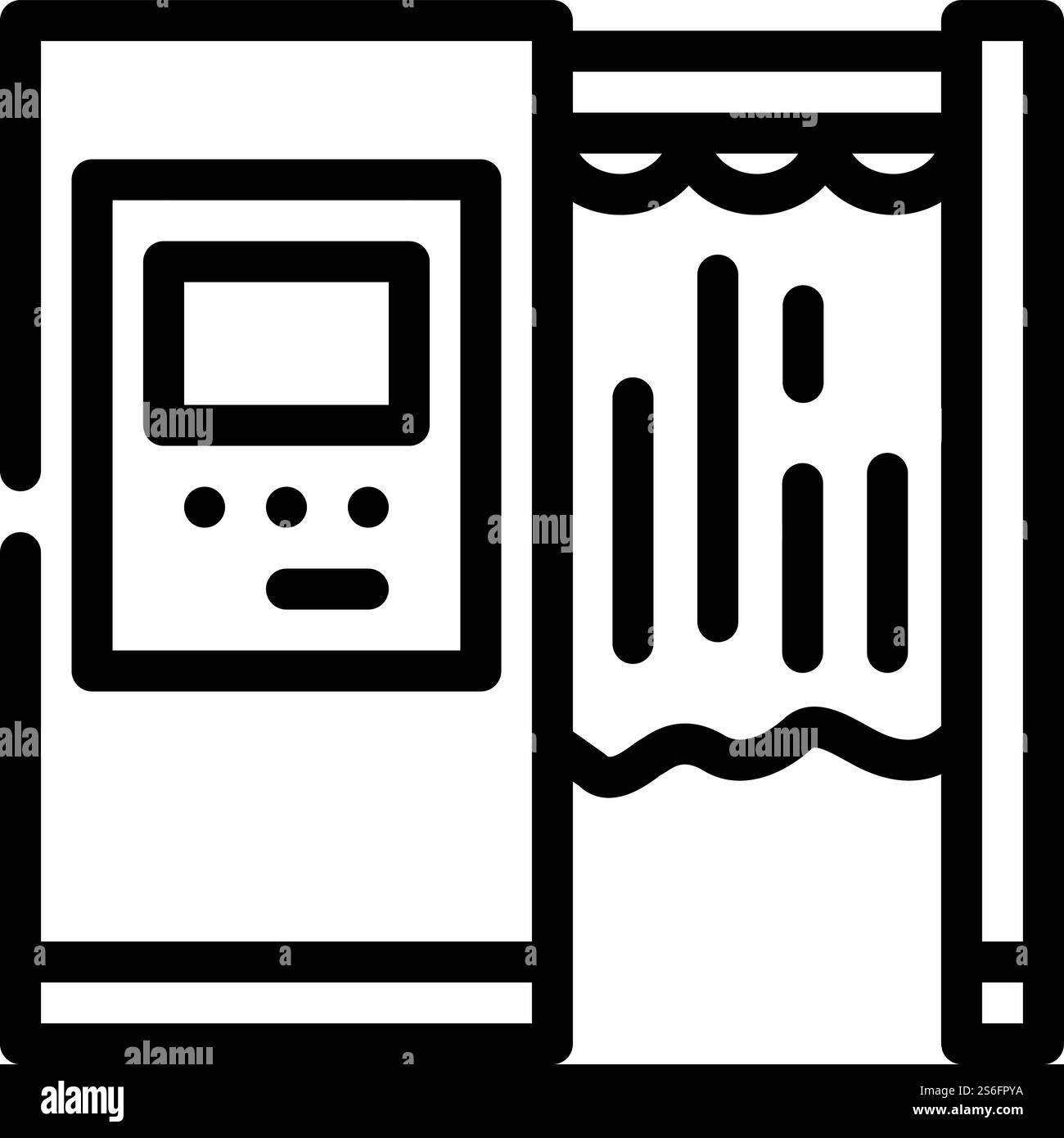 vettore icona linea chiosco foto. cartello con le foto del chiosco. illustrazione nera del simbolo del contorno isolato. riga dell'icona della linea del chiosco fotografico, riga dell'illustrazione vettoriale Illustrazione Vettoriale