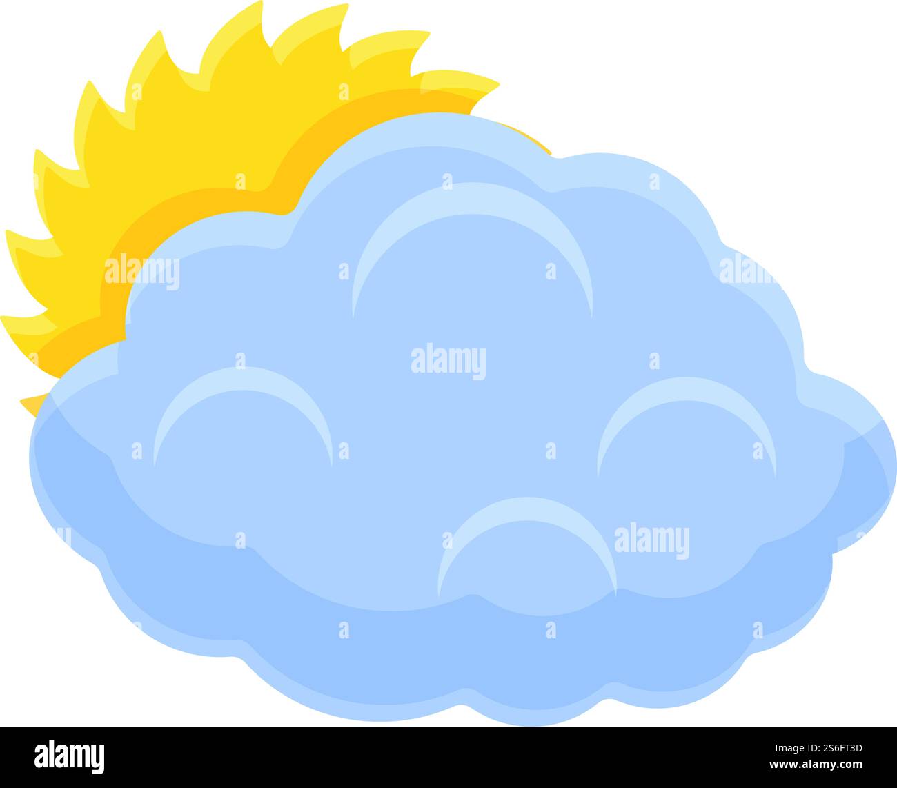 Icona Sole dietro le nuvole. Cartone animato dell'icona del vettore Sun Behind cloud per il web design isolato su sfondo bianco. Icona Sole dietro le nuvole, stile cartone animato Illustrazione Vettoriale