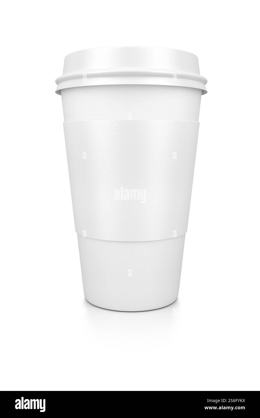 Un caffè bianco per andare isolata su uno sfondo bianco Foto Stock