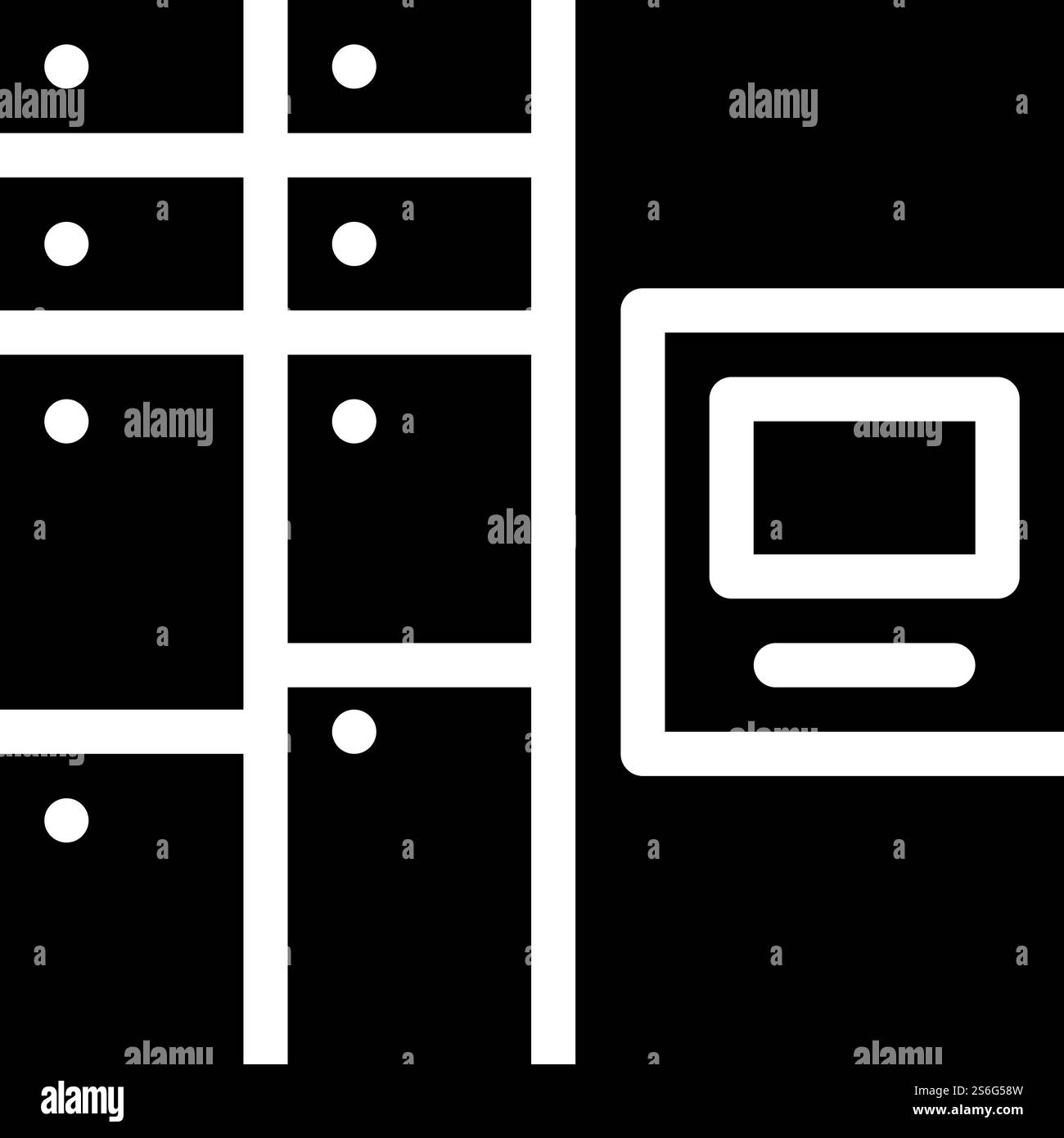 posta self-service, sistema logistico intelligente o vettore icona del glifo di lucchetto digitale. posta self-service o sistema logistico intelligente o segnale di blocco digitale. illustrazione nera del simbolo del contorno isolato. immagine vettoriale dell'icona del glifo del lucchetto digitale o della posta self-service o del sistema logistico intelligente Illustrazione Vettoriale