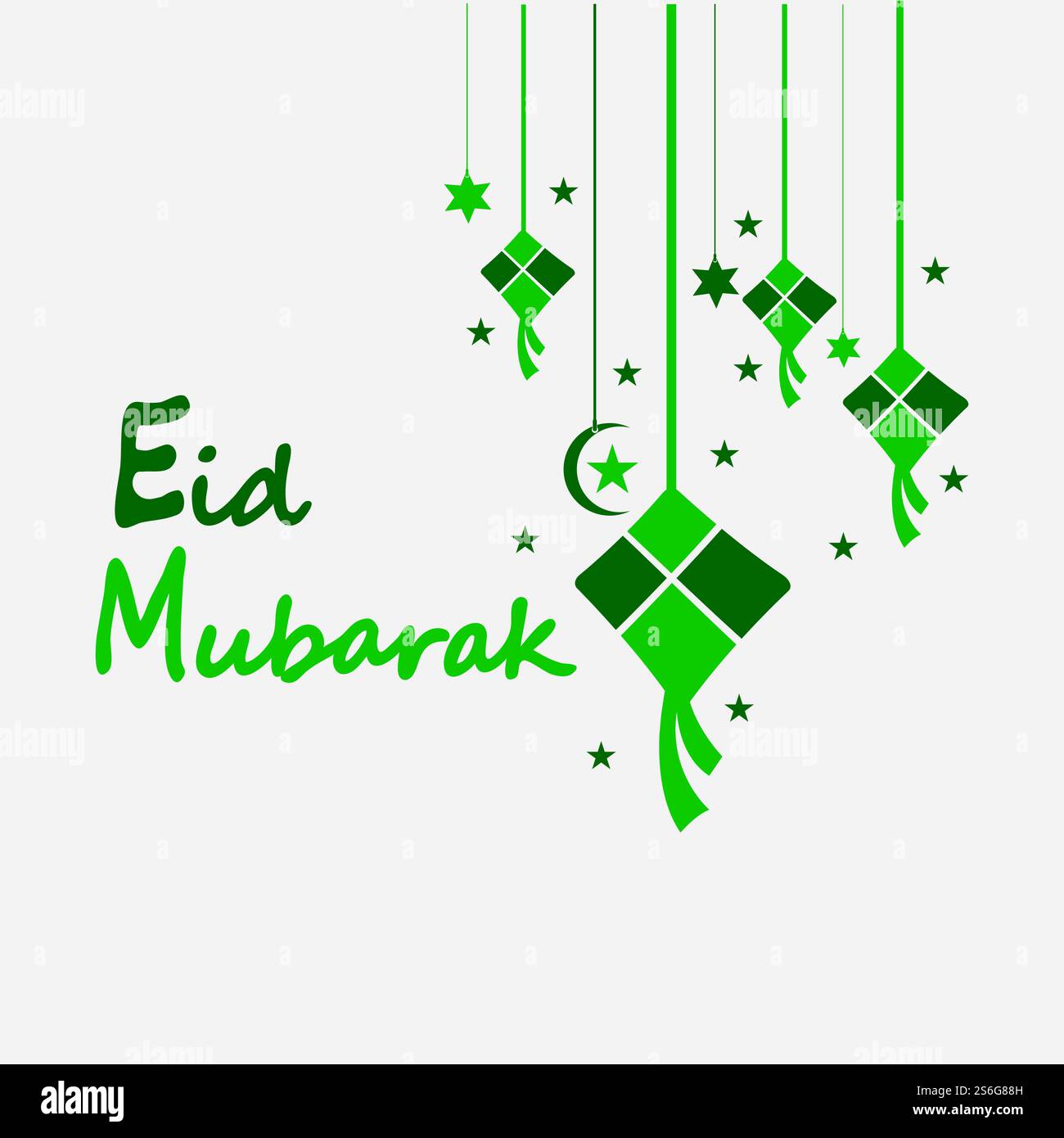 EID mubarak sfondo con ketupat, mezzaluna e stelle per celebrare eid ul fitr o eid ul adha - illustrazione vettoriale Illustrazione Vettoriale