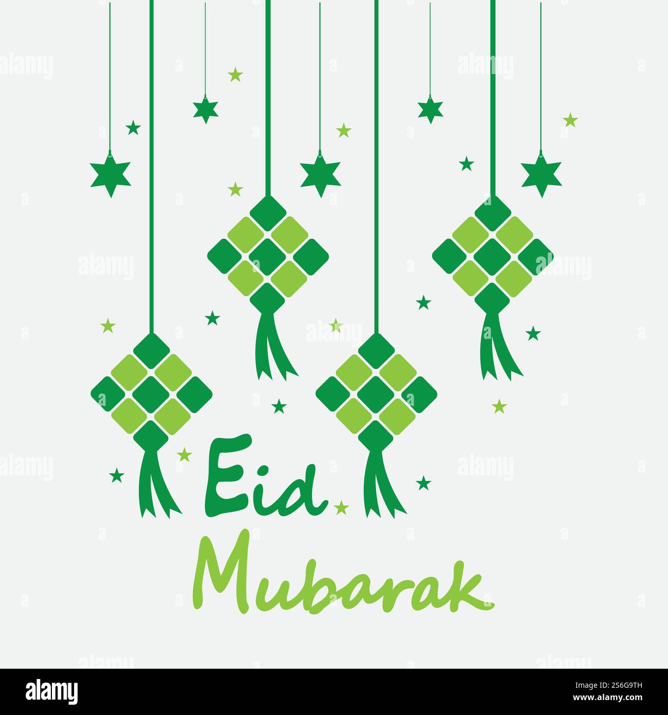 EID mubarak sfondo con ketupat, mezzaluna e stelle per celebrare eid ul fitr o eid ul adha - illustrazione vettoriale Illustrazione Vettoriale