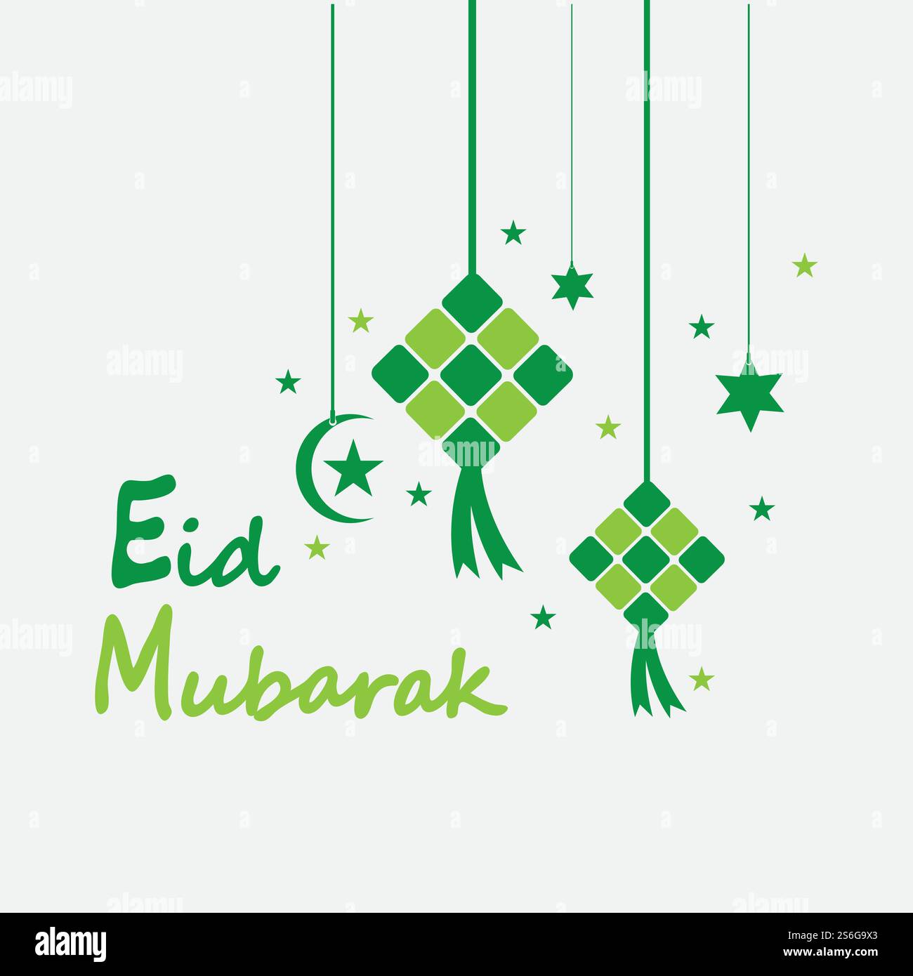 EID mubarak sfondo con ketupat, mezzaluna e stelle per celebrare eid ul fitr o eid ul adha - illustrazione vettoriale Illustrazione Vettoriale