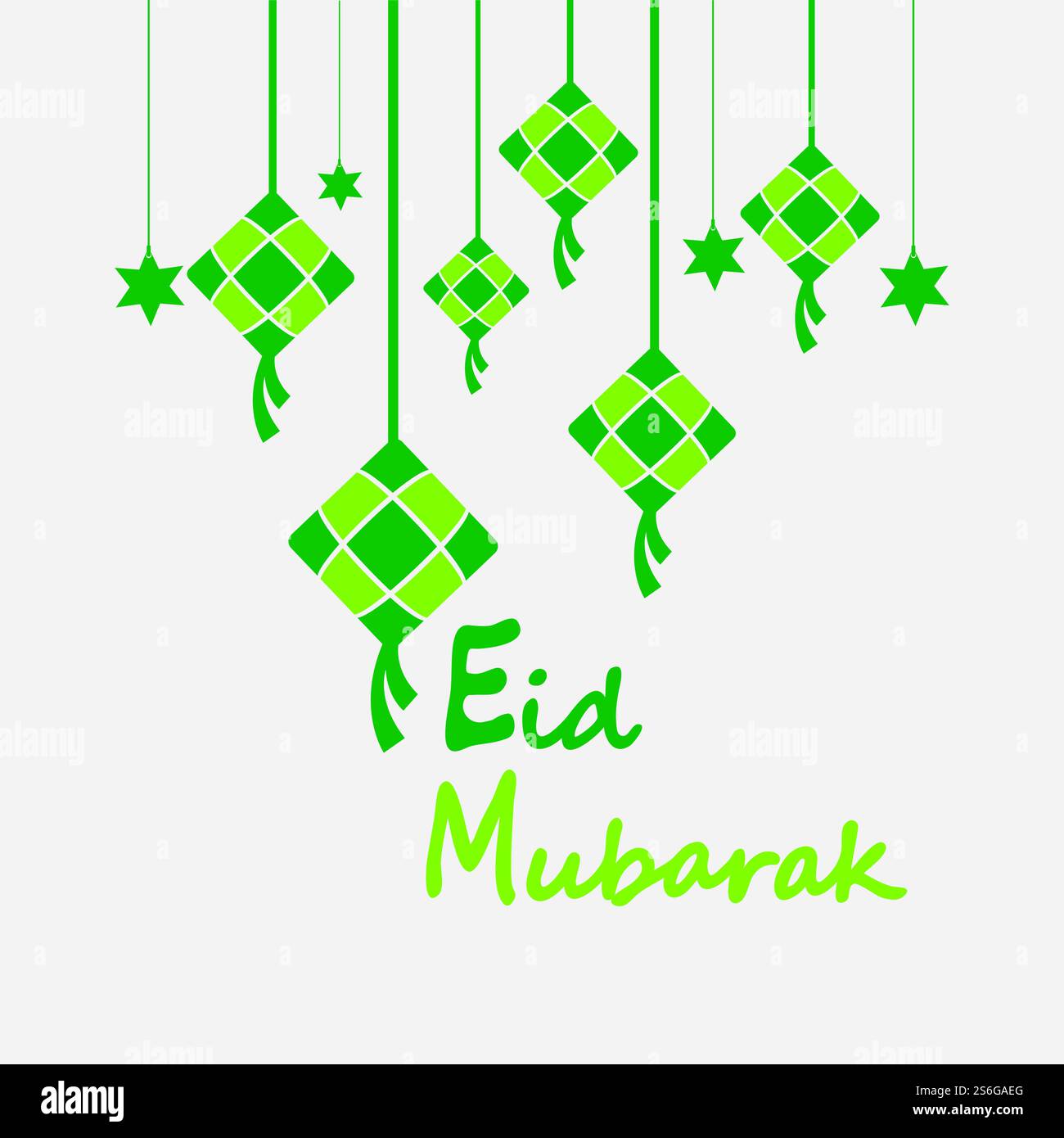 EID mubarak sfondo con ketupat, mezzaluna e stelle per celebrare eid ul fitr o eid ul adha - illustrazione vettoriale Illustrazione Vettoriale