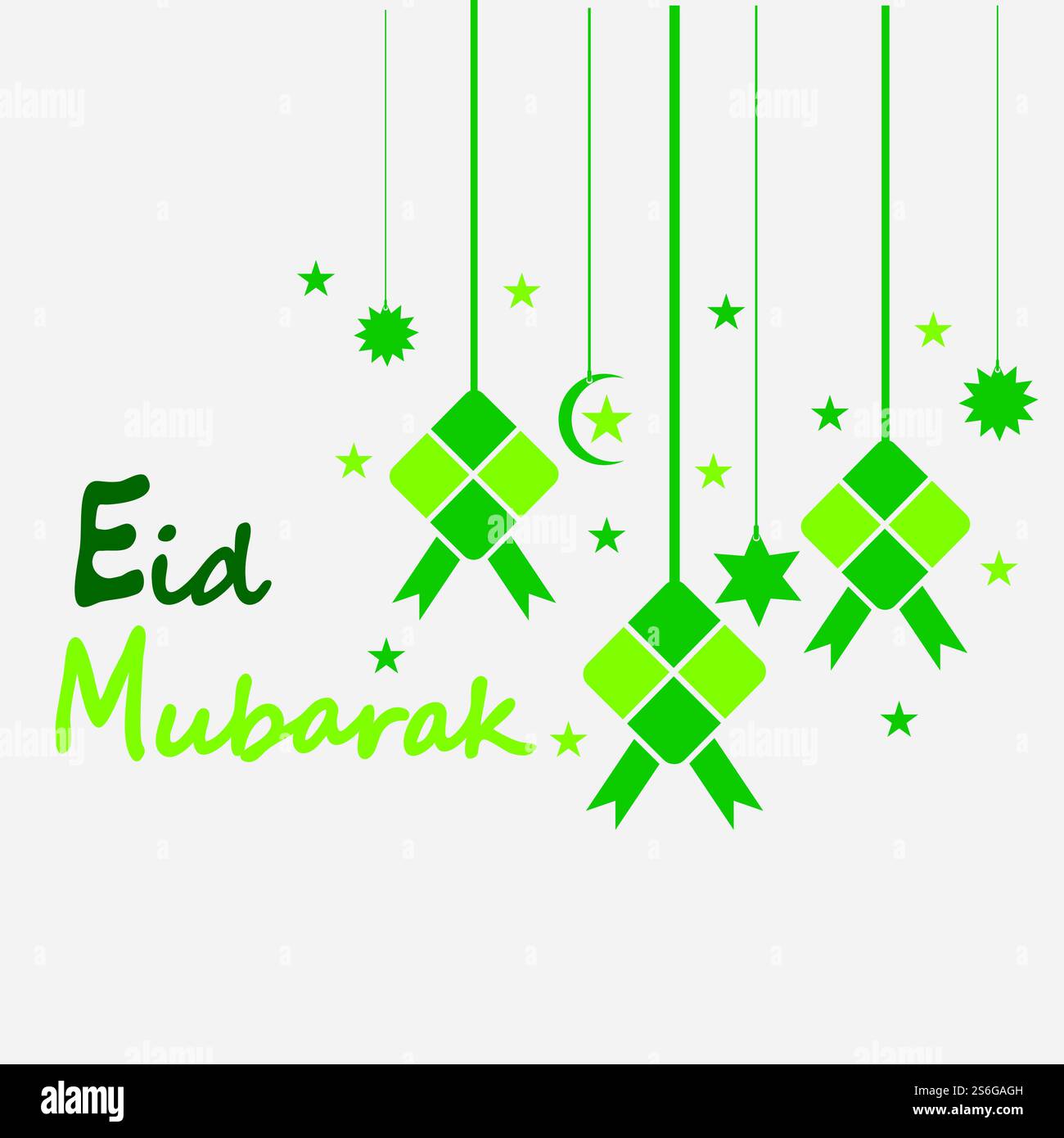 EID mubarak sfondo con ketupat, mezzaluna e stelle per celebrare eid ul fitr o eid ul adha - illustrazione vettoriale Illustrazione Vettoriale