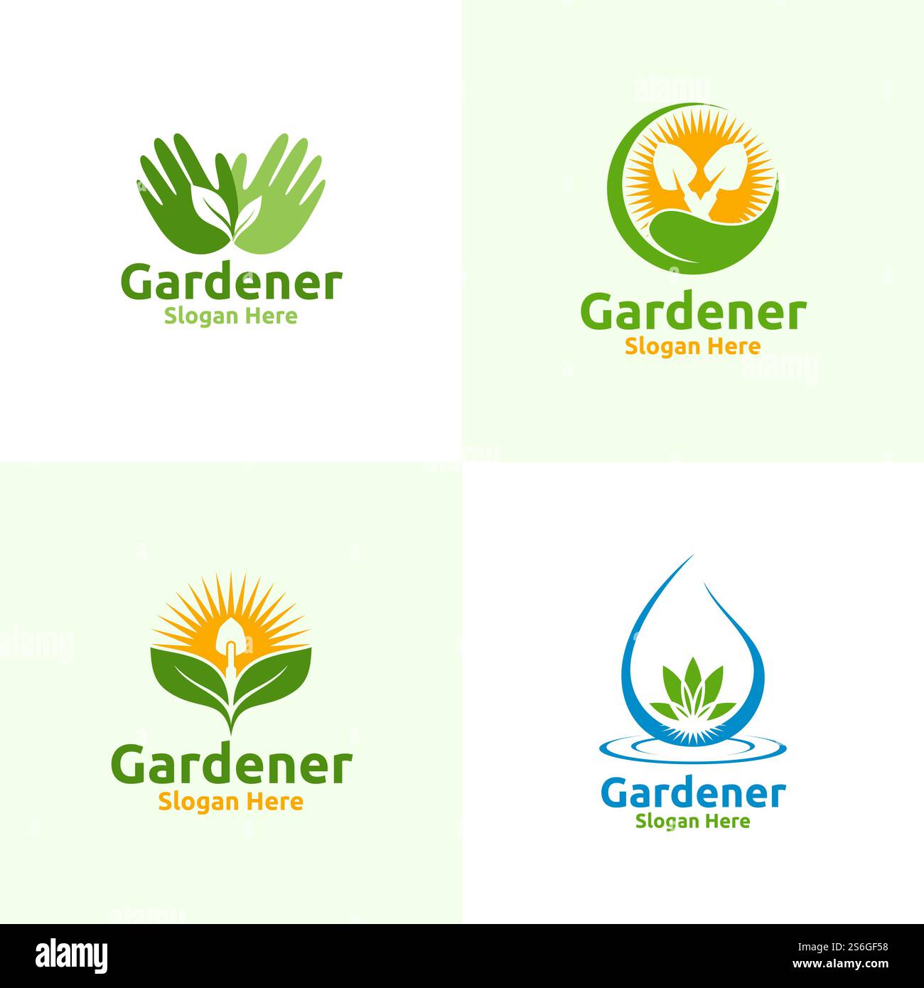 Logo Organic Gardener con ambiente Green Garden o Botanical Agriculture Vector Design Illustrazione Illustrazione Vettoriale