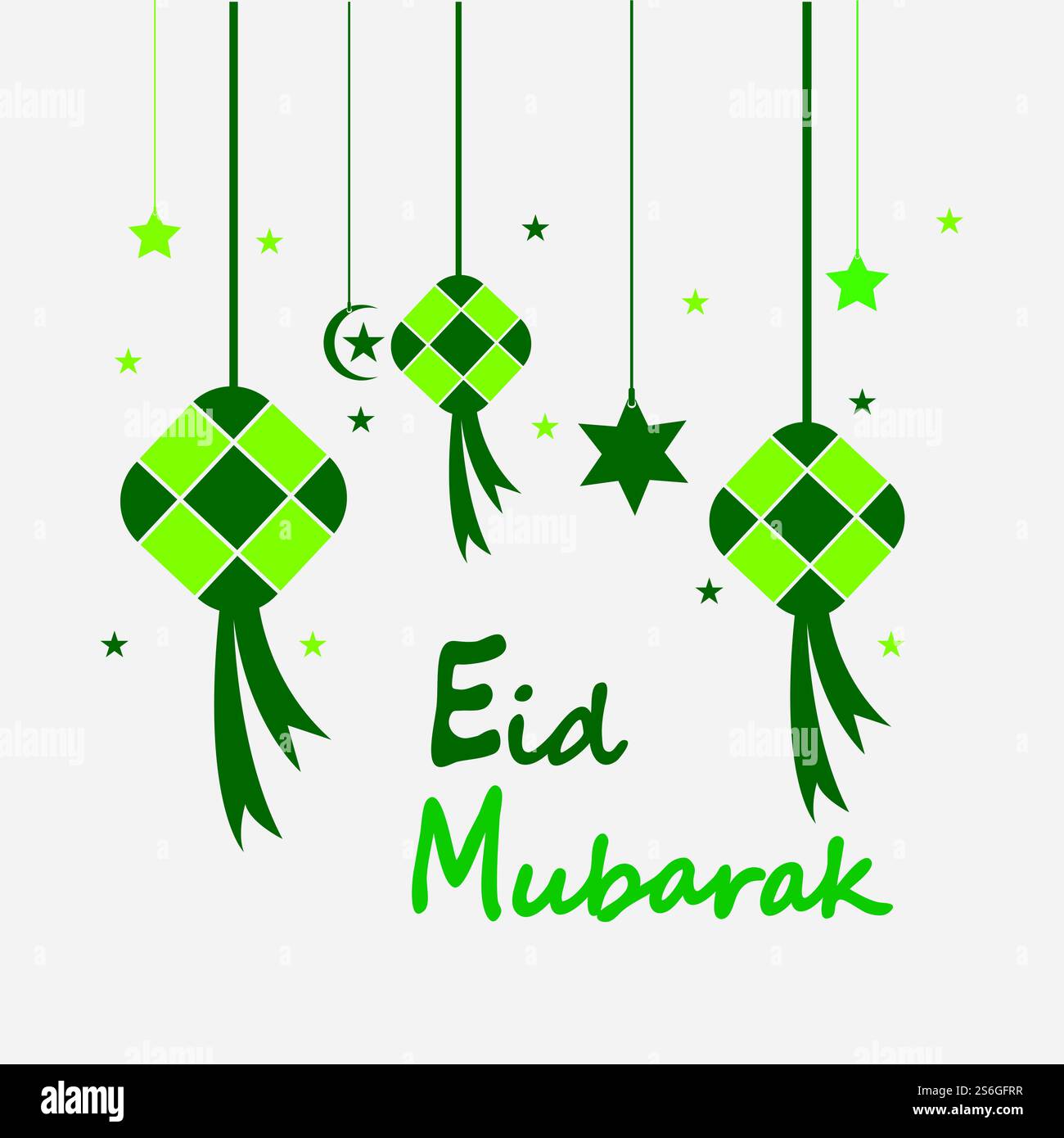 EID mubarak sfondo con ketupat, mezzaluna e stelle per celebrare eid ul fitr o eid ul adha - illustrazione vettoriale Illustrazione Vettoriale