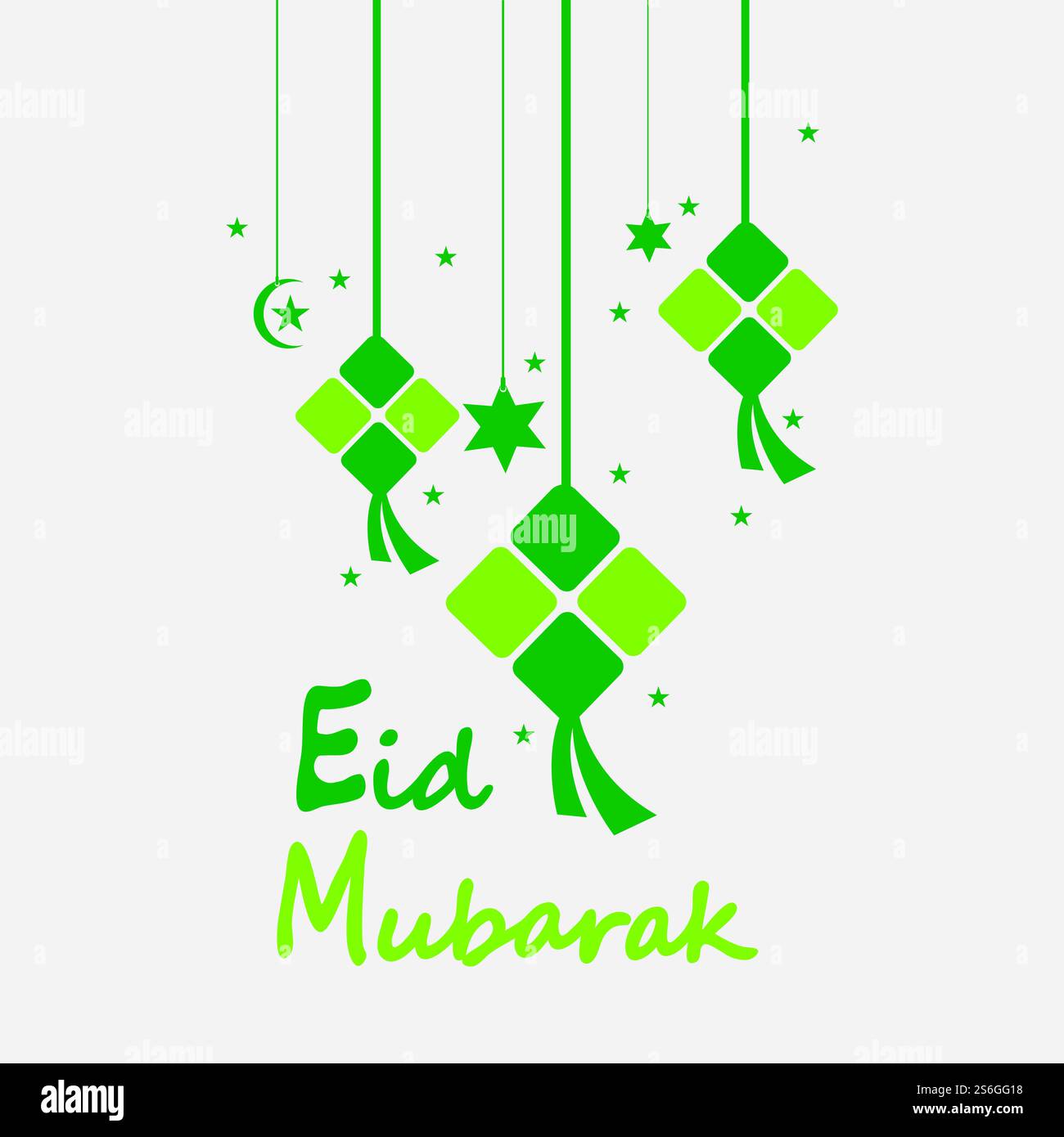 EID mubarak sfondo con ketupat, mezzaluna e stelle per celebrare eid ul fitr o eid ul adha - illustrazione vettoriale Illustrazione Vettoriale