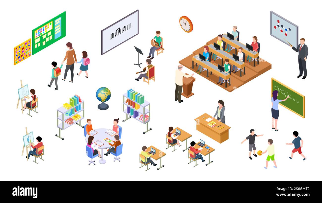 Scuola isometrica. college 3d, consiglio degli insegnanti e studenti. Elementi universitari, sala conferenze e mobili, tavoli e sedie. Insieme di vettori didattici. Scuola, Consiglio di amministrazione e illustrazione di mobili. Scuola isometrica. college 3d, consiglio degli insegnanti e studenti. Elementi universitari, sale conferenze e mobili, tavoli e sedie. Insieme di vettori di istruzione isolati Illustrazione Vettoriale