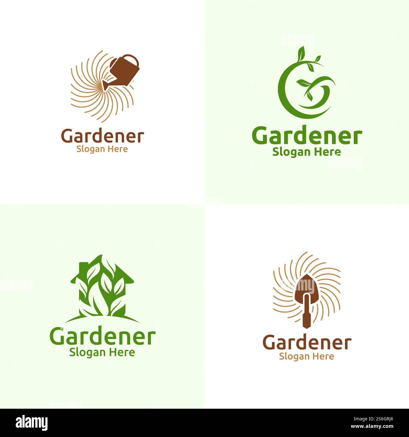 Logo Organic Gardener con ambiente Green Garden o Botanical Agriculture Vector Design Illustrazione Illustrazione Vettoriale