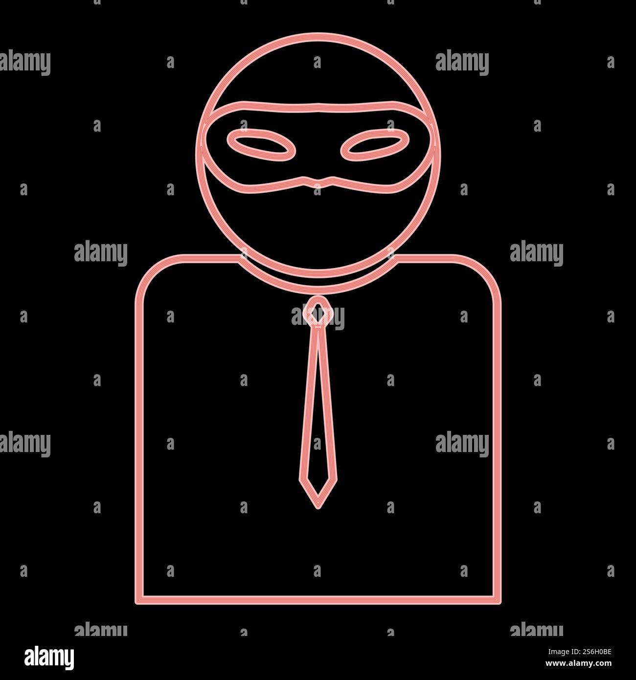 Neon l'uomo in incognito in una maschera è l'illustrazione vettoriale di colore rosso immagine di luce piatta. Neon l'uomo in incognito in una maschera l'illustrazione vettoriale di colore rosso immagine in stile piatto Illustrazione Vettoriale