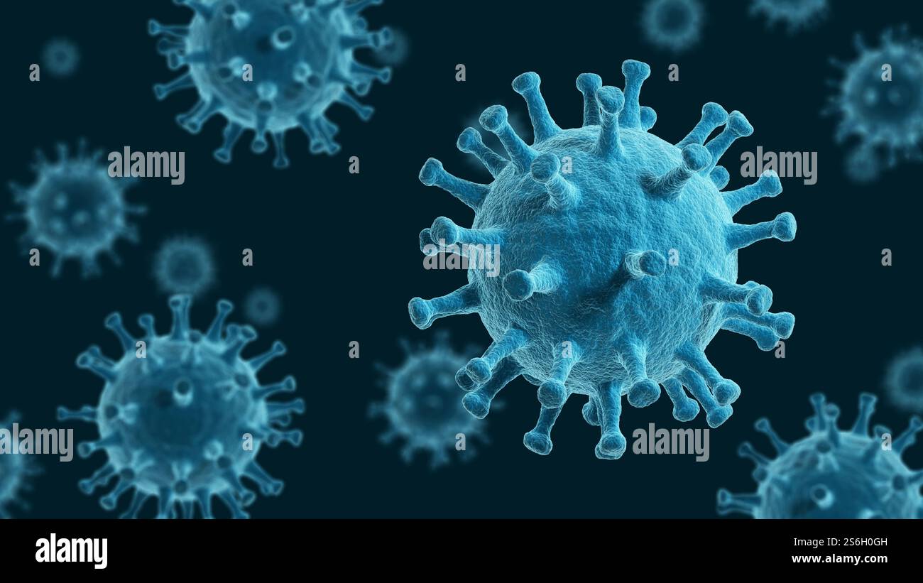 Virus. Colore blu. illustrazione 3d. Foto Stock