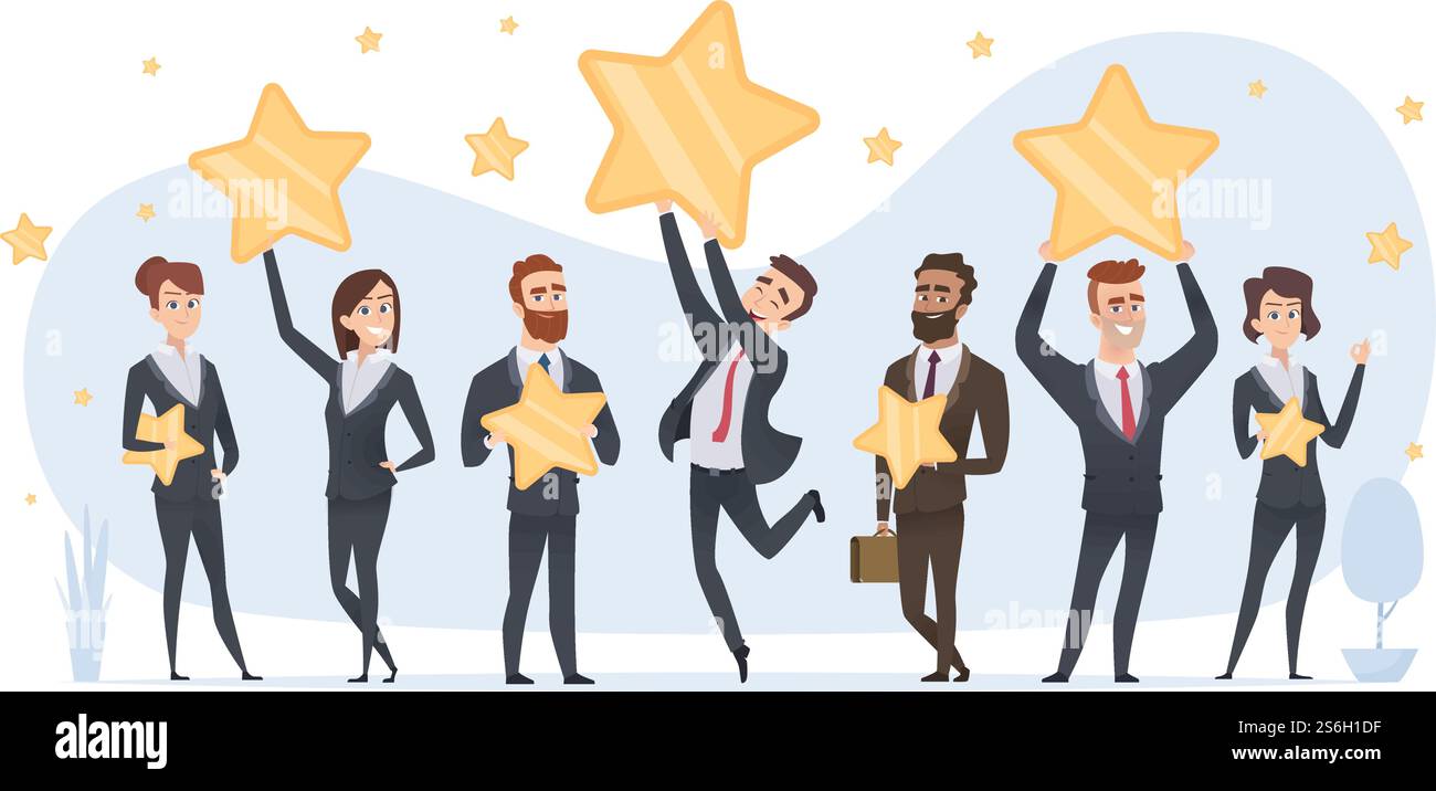 Stelle di valutazione. Persone che tengono in mano varie stelle delle valutazioni e recensioni il concetto di business vettoriale. Stelle di valutazione delle illustrazioni e di revisione del feedback. Stelle di valutazione. Persone che tengono in mano varie stelle delle valutazioni e recensioni il concetto di business vettoriale Illustrazione Vettoriale