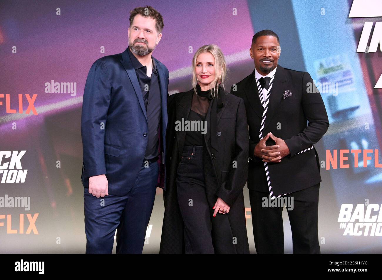 Seth Gordon, Cameron Diaz e Jamie Foxx beim Screening des Netflix Films 'Back in Action' im Zoo Palast. Berlino, 15.01.2025 Foto Stock