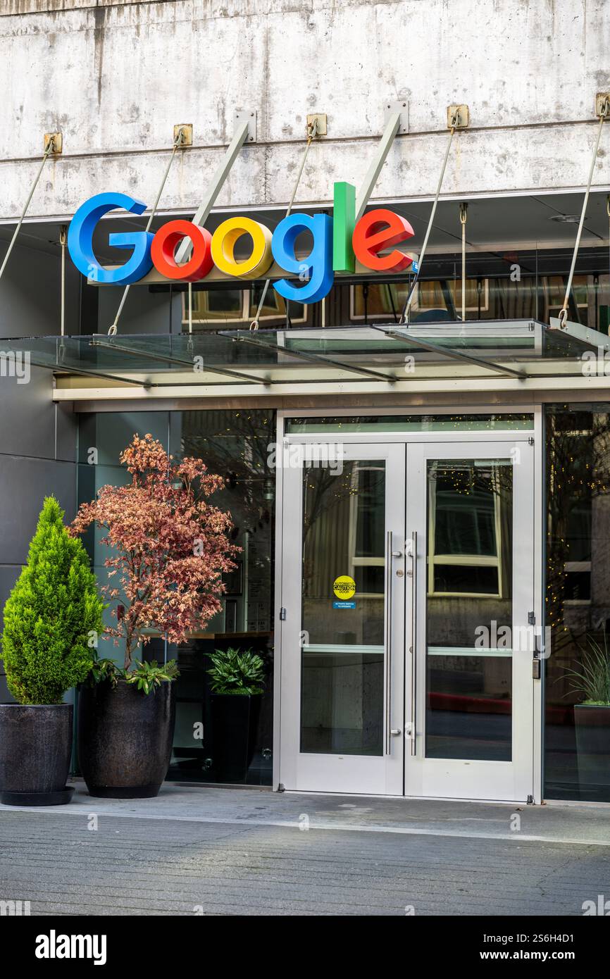 Ingresso alla sede centrale di Google nel quartiere Fremont, Seattle, Washington, Stati Uniti Foto Stock