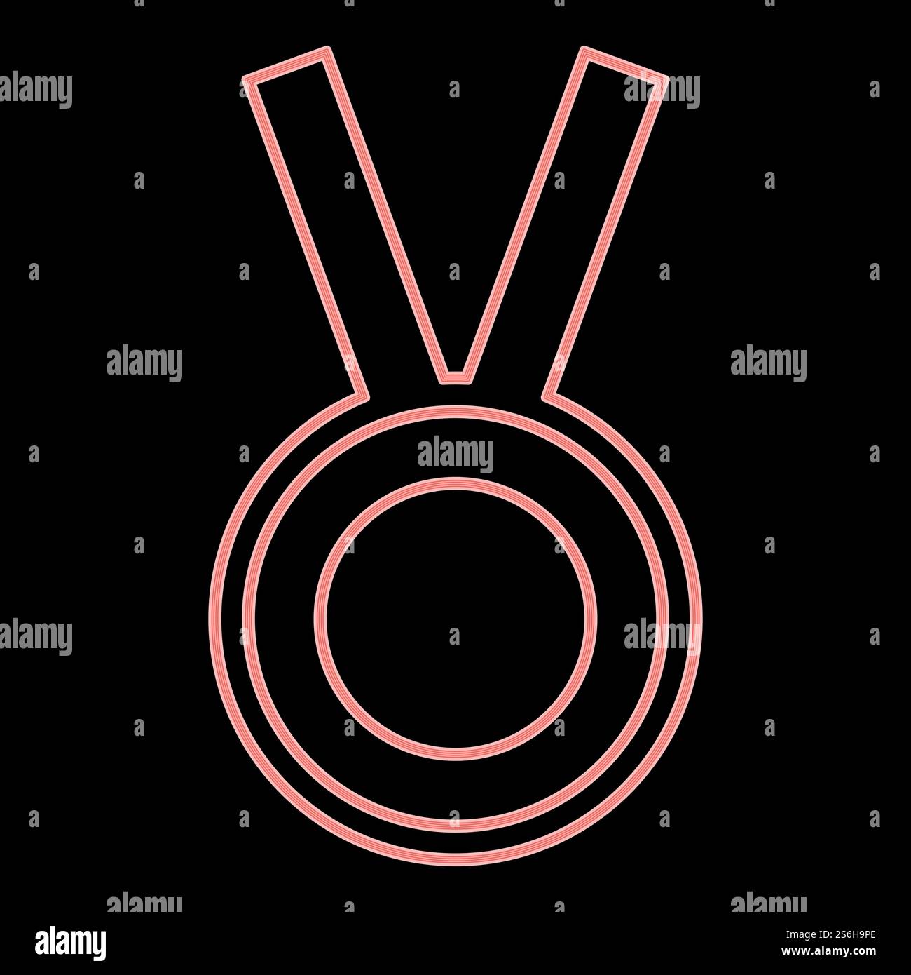 Medaglia al neon si tratta dell'immagine luminosa in stile piatto dell'illustrazione vettoriale di colore rosso. Medaglia al neon immagine piatta con illustrazione vettoriale di colore rosso Illustrazione Vettoriale