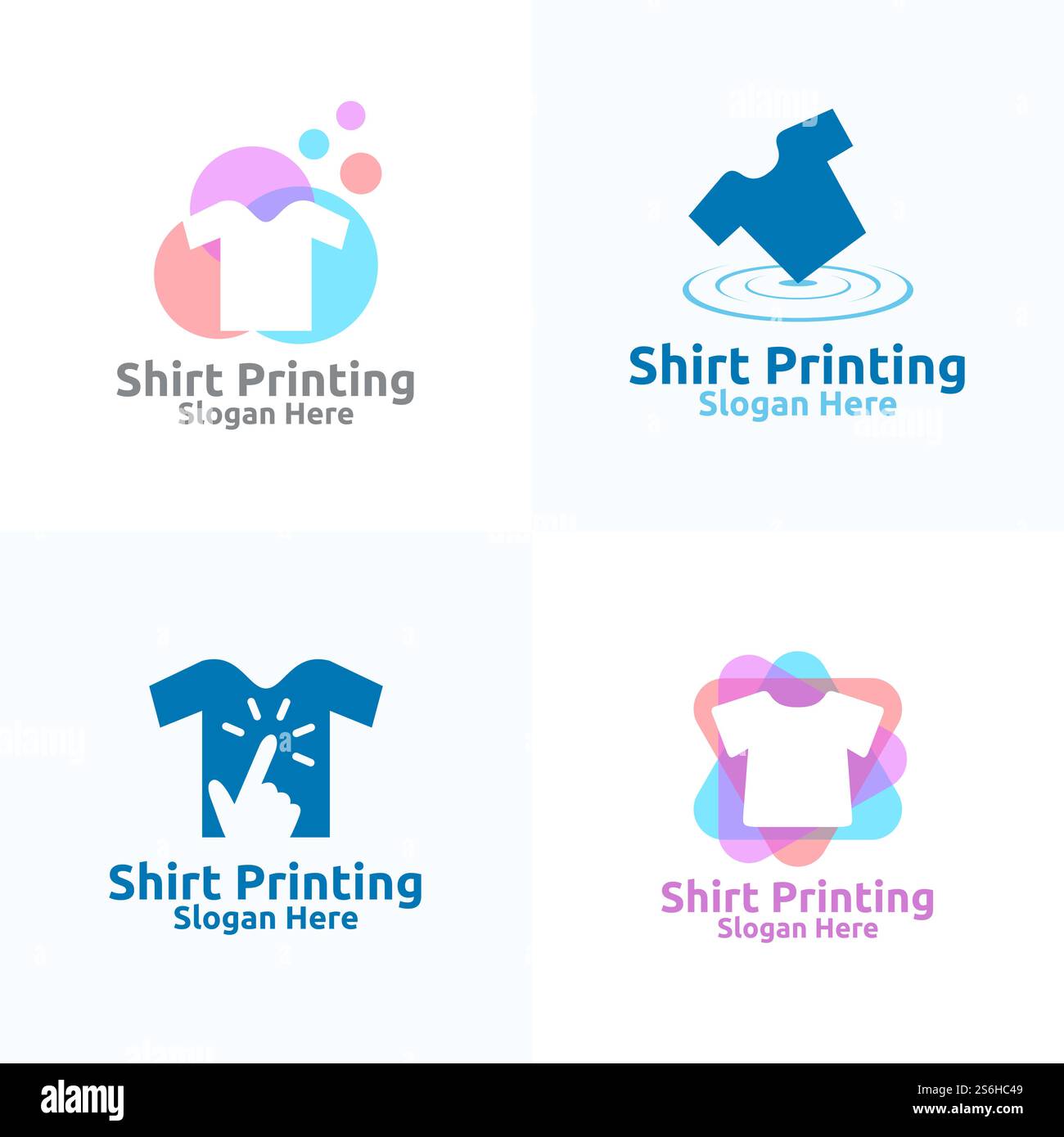 T-shirt Printing Company Vector Logo Design per lavanderia, T-shirt shop, Retail, Pubblicità o Abbigliamento concetto di comunità Illustrazione Vettoriale