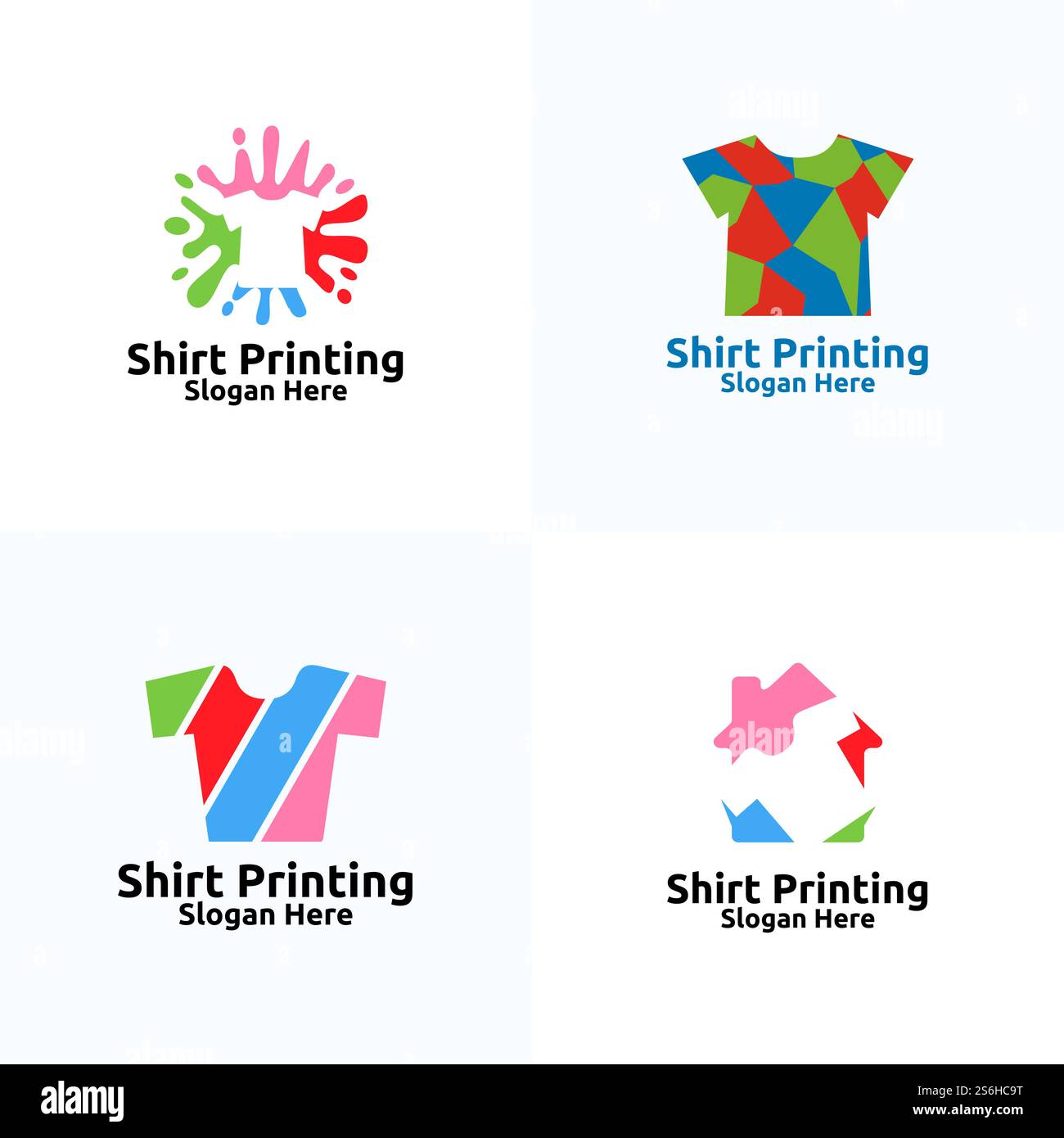 T-shirt Printing Company Vector Logo Design per lavanderia, T-shirt shop, Retail, Pubblicità o Abbigliamento concetto di comunità Illustrazione Vettoriale