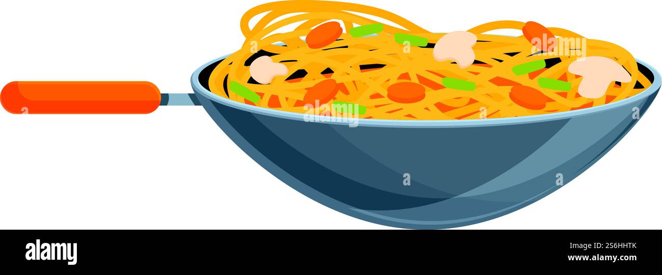 Icona Wok pan. Cartone animato dell'icona vettoriale Wok pan per il web design isolato su sfondo bianco. Icona Wok PAN, stile cartone animato Illustrazione Vettoriale
