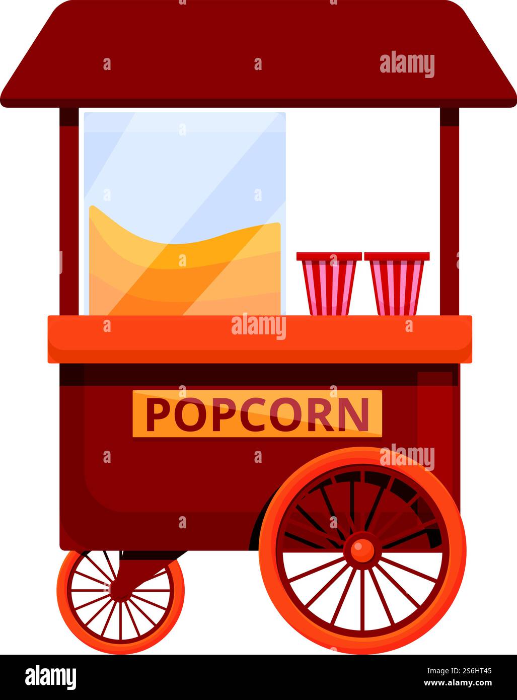 Icona distributori automatici carrello popcorn. Cartoni animati dell'icona del vettore di distributori automatici per il web design isolato su sfondo bianco. Icona del distributore di popcorn cart, stile cartoni animati Illustrazione Vettoriale