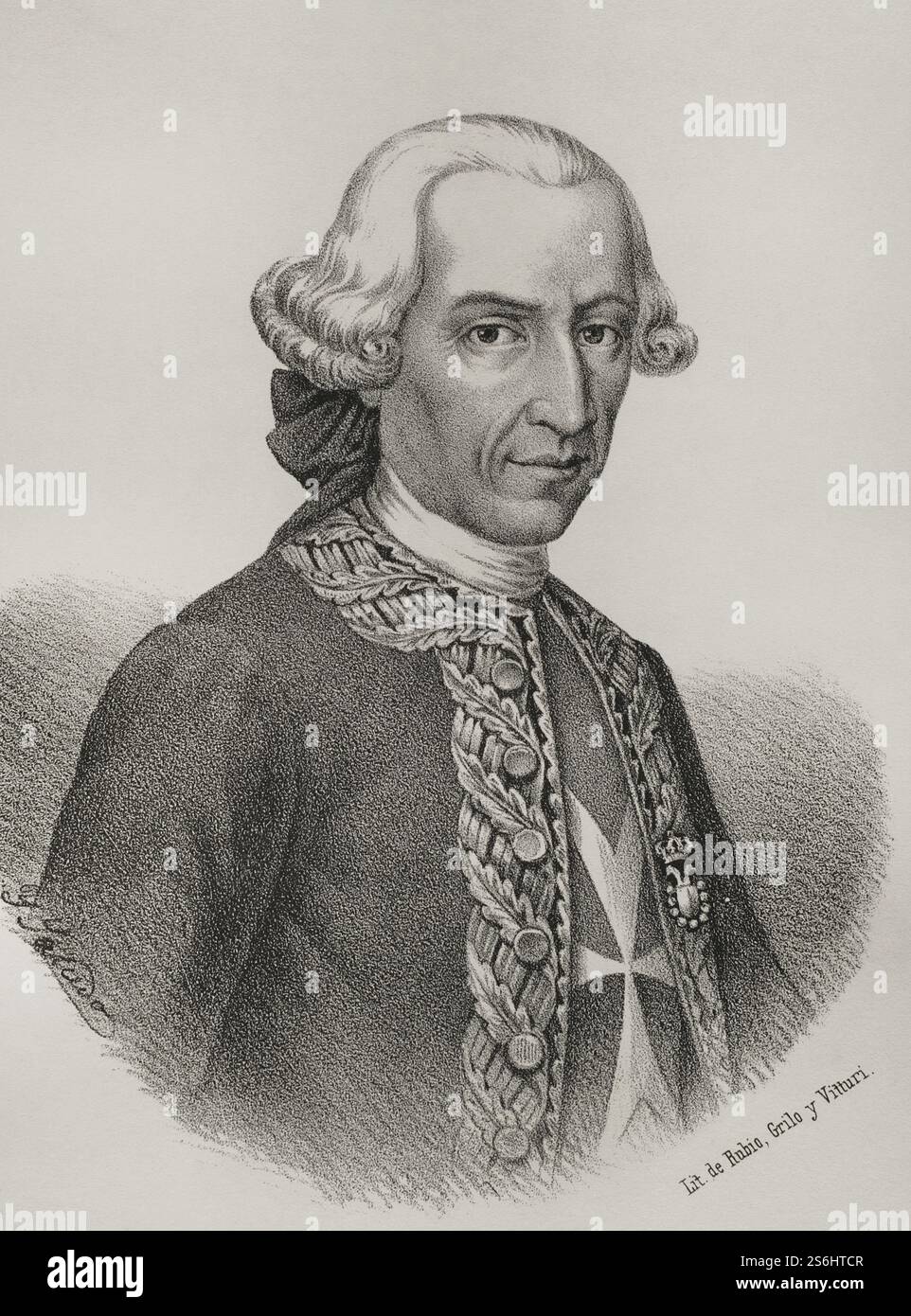 Antonio María Bucareli y Ursúa (1717-1779). Generale spagnolo. Governatore e capitano generale dell'isola di Cuba (1766-1771). Viceré della nuova Spagna (1771-1779). Verticale. Litografia. Crónica General de España, Historia Ilustrada y Descriptiva de sus Provincias (Cronaca generale di Spagna, illustrata e descrittiva storia delle sue Province), Antille, 1871. Foto Stock