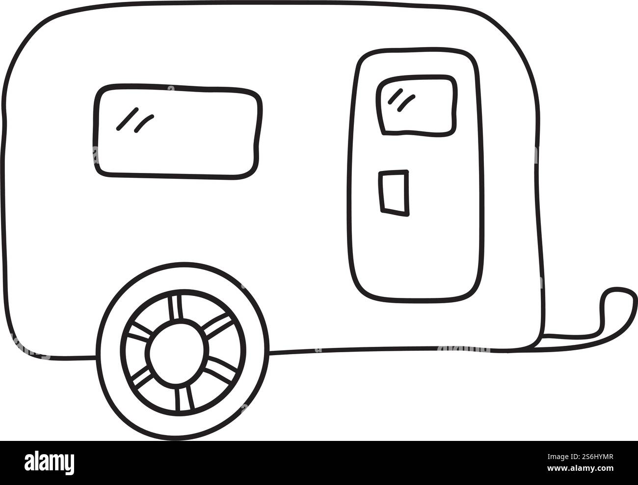 Icona di Camping Famiglia Caravan Auto. Disegno di schizzo disegnato a mano. Illustrazione vettoriale. Illustrazione Vettoriale