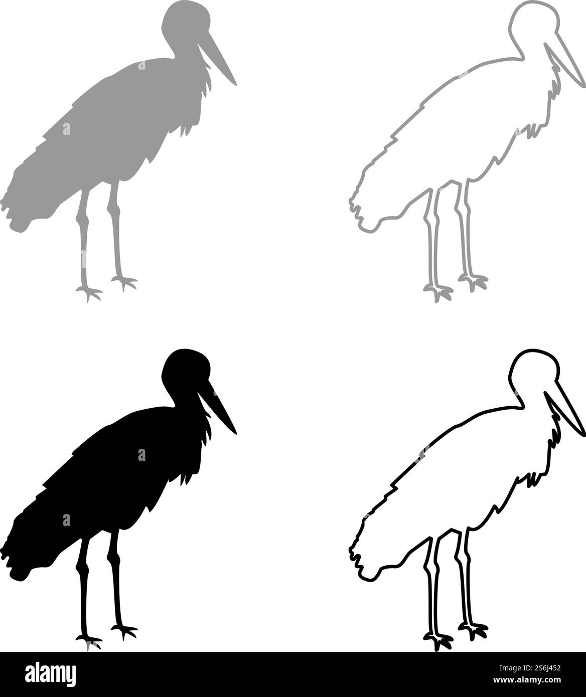 Stork Bird standing Crane Heron silhouette grigio nero illustrazione vettoriale contorno pieno stile immagine semplice. Stork Bird standing Crane Heron silhouette grigio nero illustrazione vettoriale contorno pieno immagine di stile Illustrazione Vettoriale