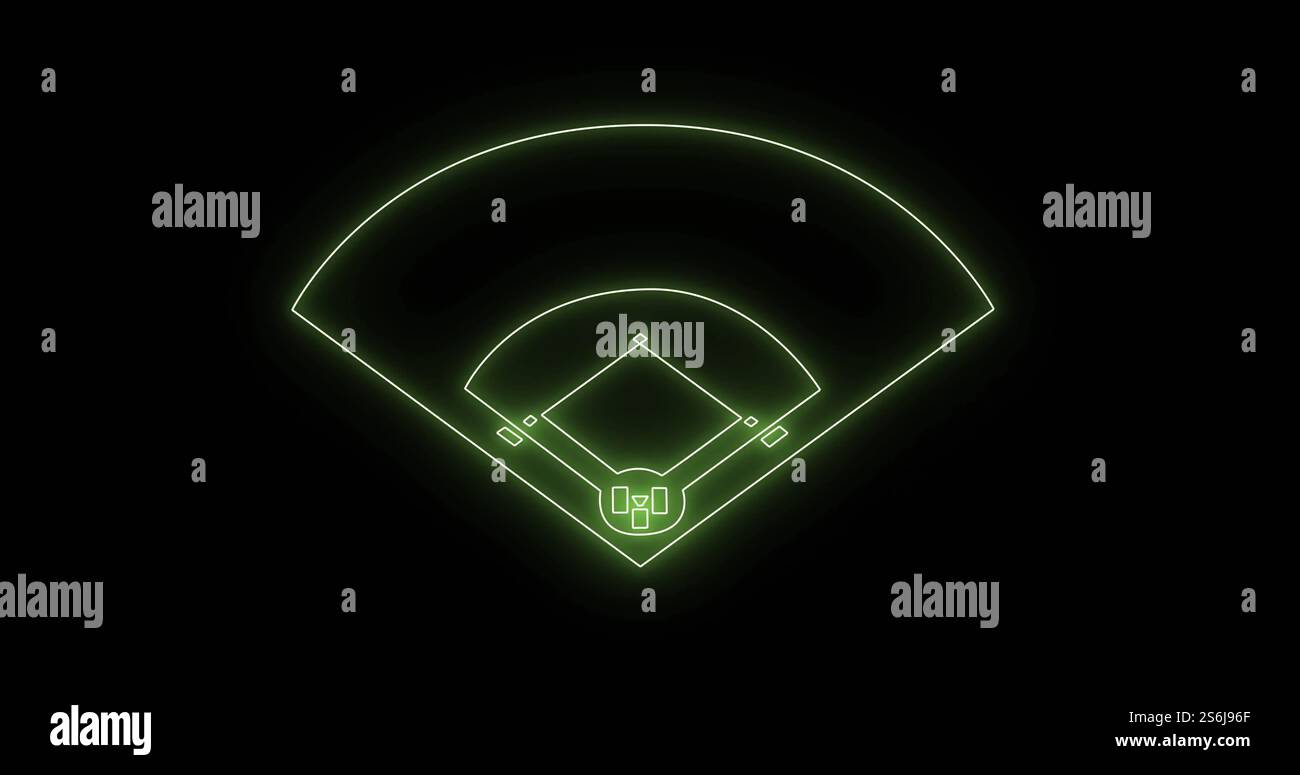 Immagine del piano del campo al neon su sfondo nero Foto Stock