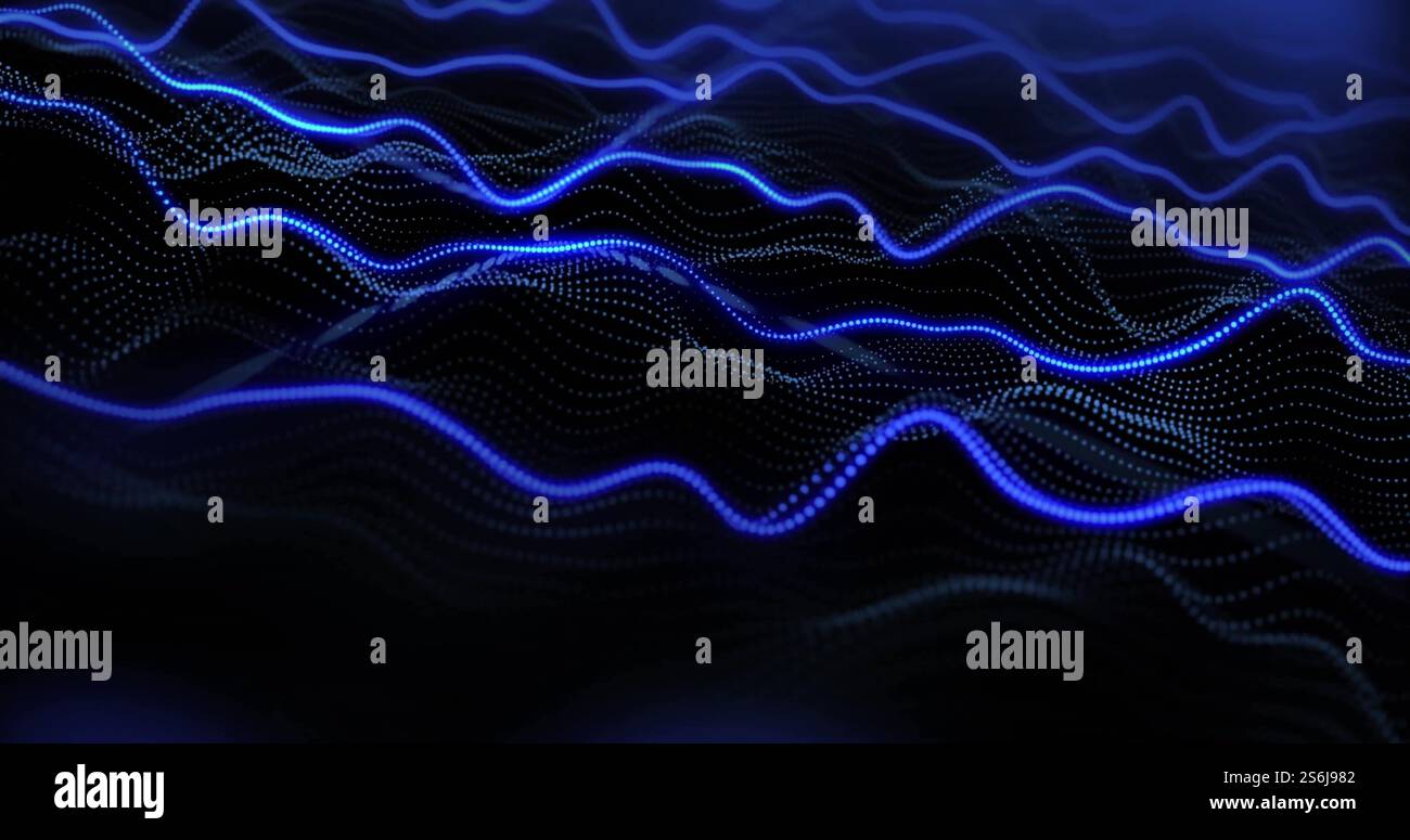 Immagine della rete di connessioni luminose su sfondo nero Foto Stock