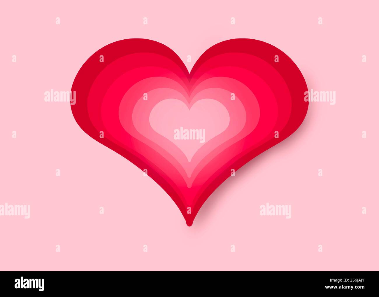 Post romantico sui social media per San Valentino. Illustrazione con disposizione piatta del cuore in carta 3D su sfondo rosa con spazio vuoto per il testo. Buon San Valentino» Foto Stock