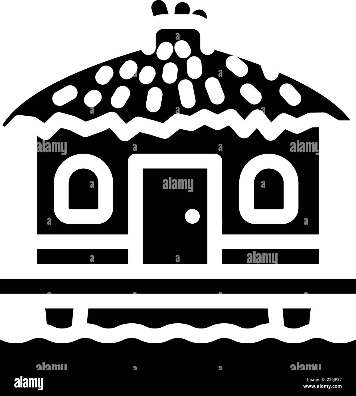 bungalow su un vettore di icone glifi della casa sull'acqua. bungalow sull'insegna della casa sull'acqua. illustrazione nera del simbolo del contorno isolato. bungalow sull'icona vettoriale del glifo della casa sull'acqua Illustrazione Vettoriale