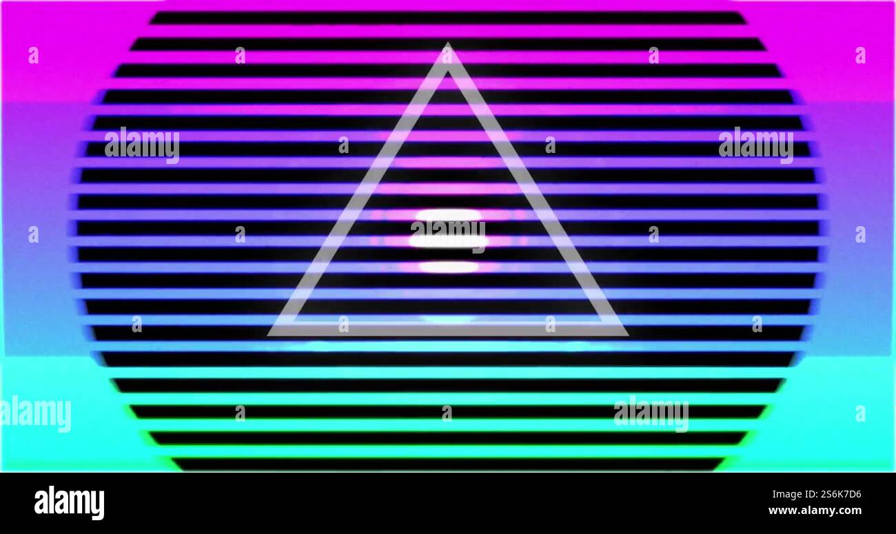 Immagine di triangoli e linee colorate su sfondo nero Foto Stock