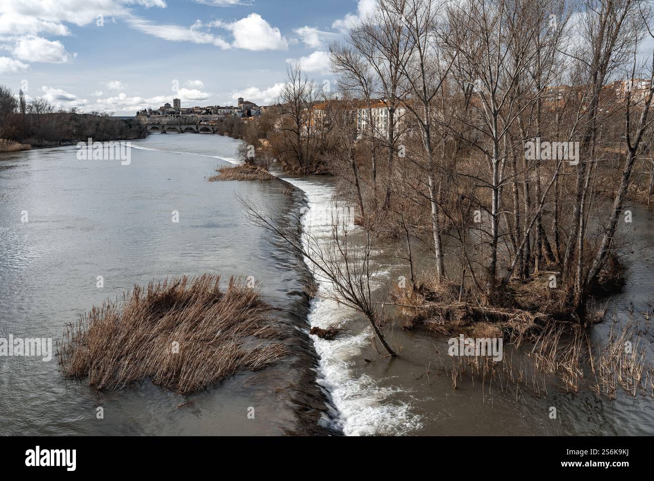 ZAMORA, SPAGNA - 2 FEBBRAIO 2020: Veduta della cattedrale romanica di Zamora e dei campanili tra le vie della città vecchia. Spagna Foto Stock