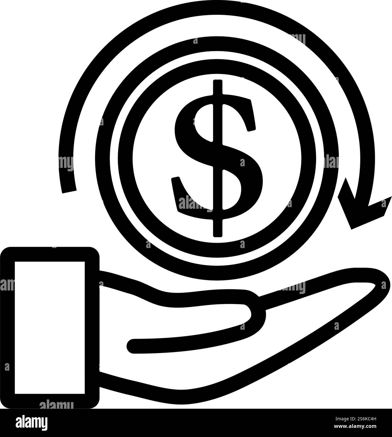 Icona Cash Back Coin to Hand. Design audace con larghezza della traccia modificabile. Illustrazione vettoriale. Illustrazione Vettoriale