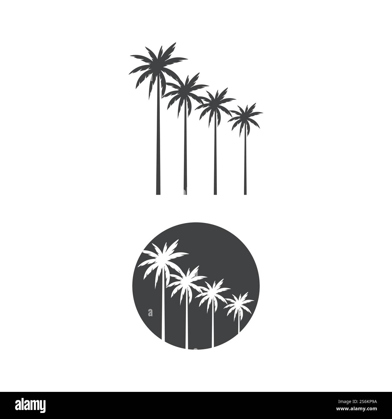 Palm Tree Beach silhouette per Hotel ristorante vacanza vacanza viaggio logo design Illustrazione Vettoriale