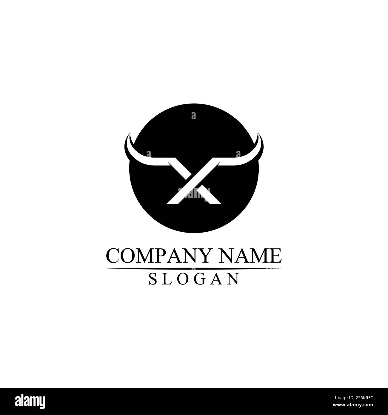 Icona del modello con il logo del corno e del bufalo e simboli dei mammiferi Illustrazione Vettoriale