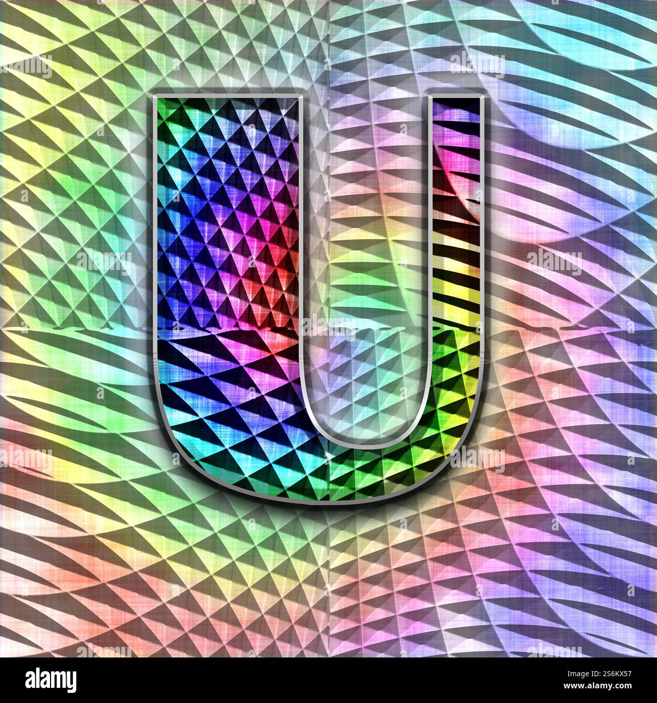 Lettera maiuscola U con colori arcobaleno e design autentico "tessuto a frangiflutti" Foto Stock