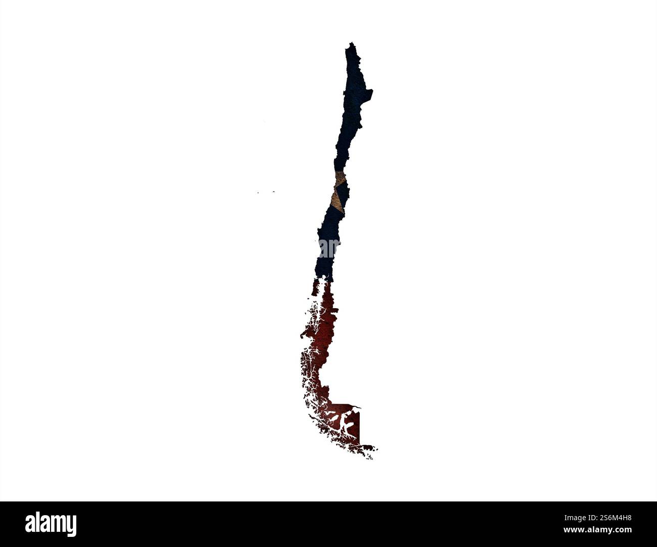 Mappa e Bandiera del Cile sul metallo arrugginito Foto Stock