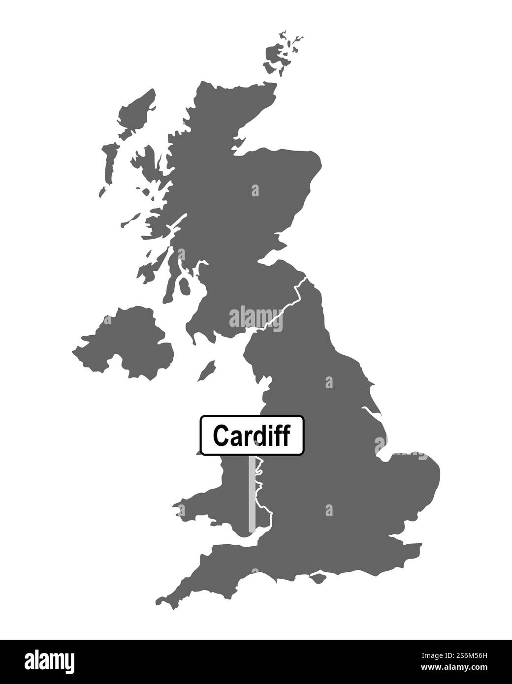 Mappa della Gran Bretagna con l'indicazione della città di Cardiff Foto Stock